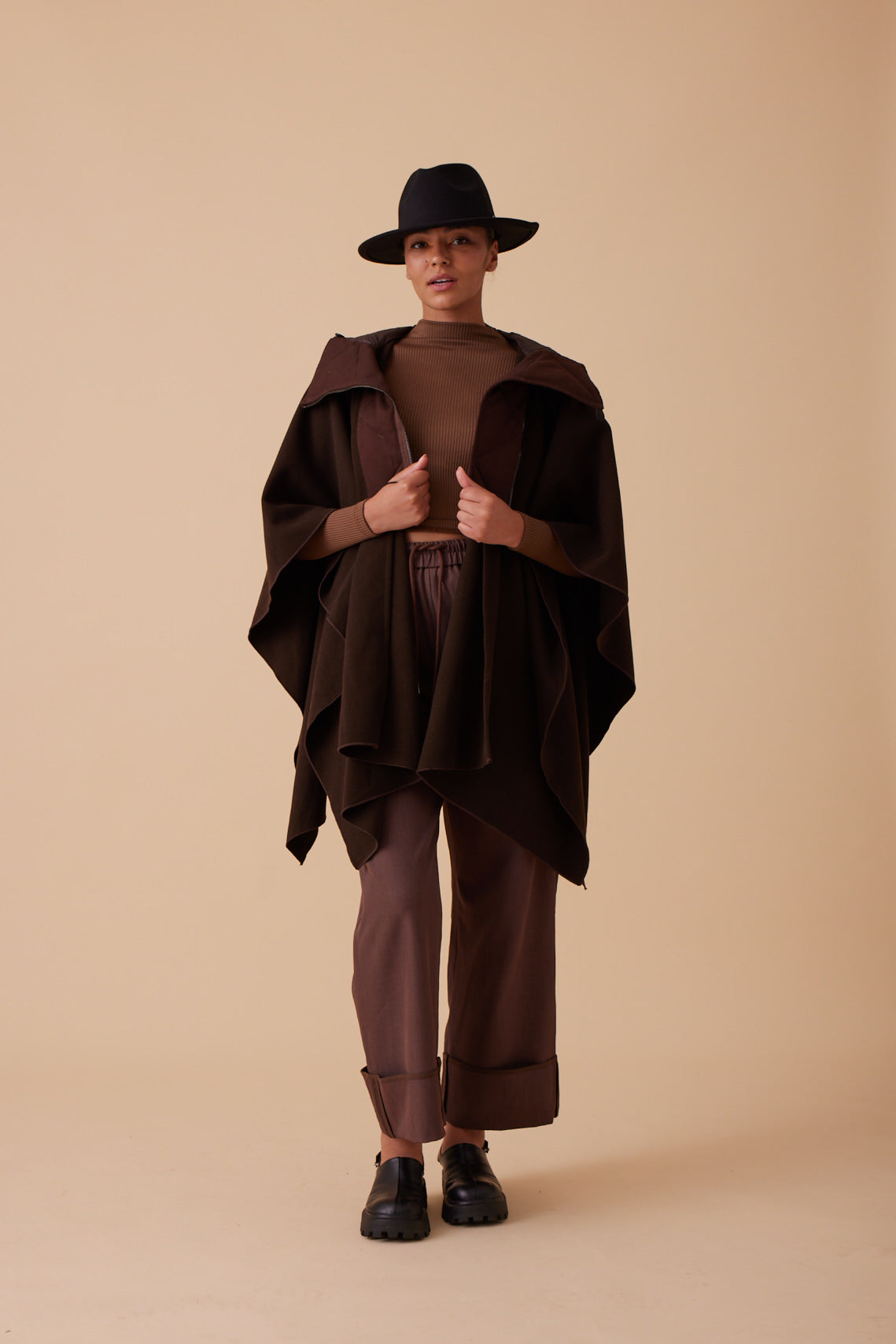 Brown Scarf-Style Jacket