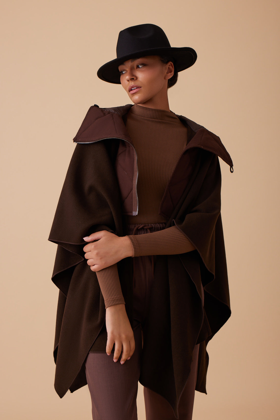 Brown Scarf-Style Jacket